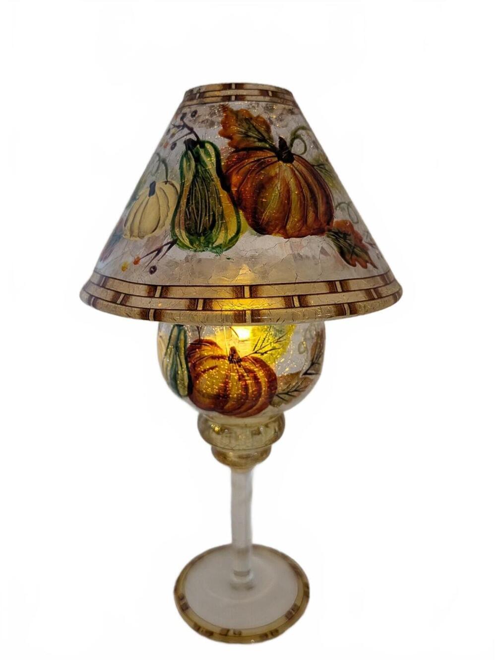 Vintage Yankee Candle Crackle Glass Pumpkin Candle Lamp Discontinued Fall Decor